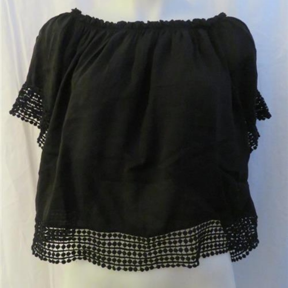 MAVEN WEST BLACK TOP W/CROCHET TRIM XS